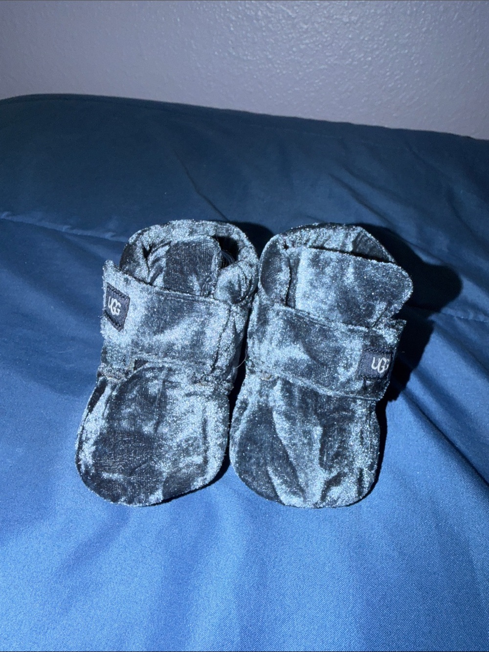 Baby UGG Navy Plush Baby Booties with Strap
